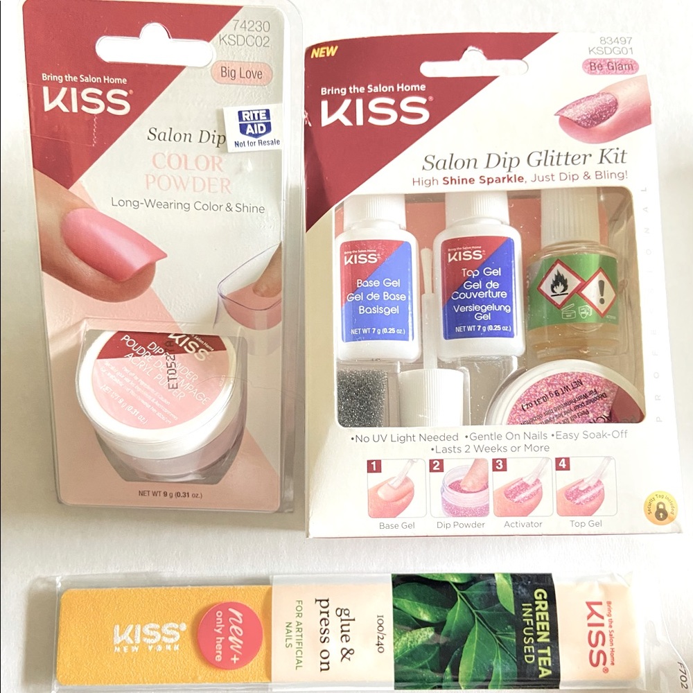 KISS Salon dip glitter kit, extra salon dip color and new KISS nail file
